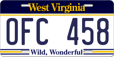 WV license plate OFC458