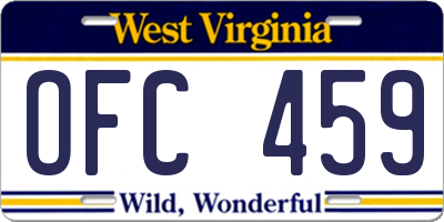 WV license plate OFC459