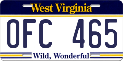 WV license plate OFC465