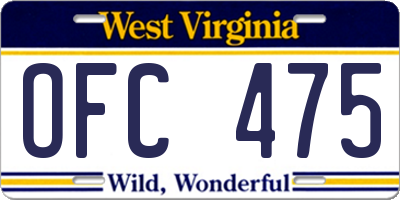 WV license plate OFC475