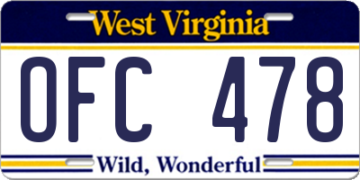 WV license plate OFC478