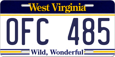 WV license plate OFC485