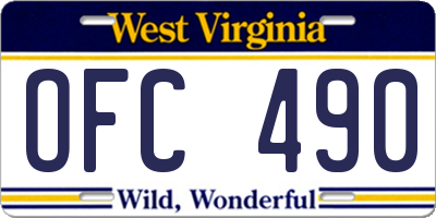 WV license plate OFC490