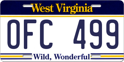 WV license plate OFC499