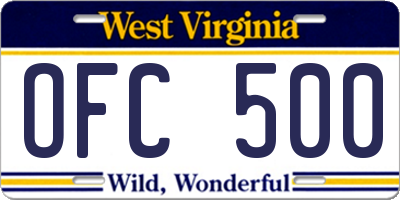 WV license plate OFC500