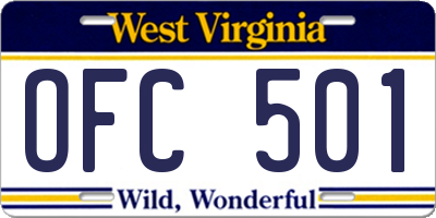 WV license plate OFC501
