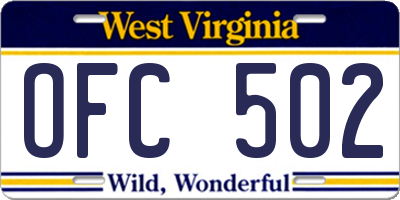 WV license plate OFC502