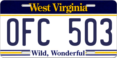 WV license plate OFC503