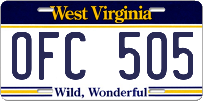 WV license plate OFC505