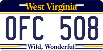 WV license plate OFC508