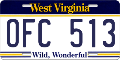 WV license plate OFC513