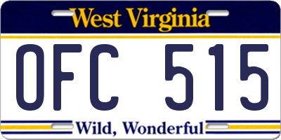 WV license plate OFC515
