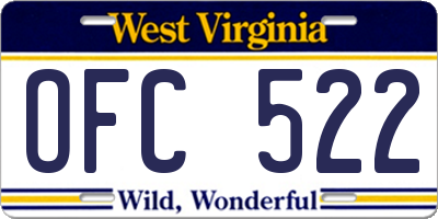 WV license plate OFC522
