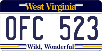WV license plate OFC523
