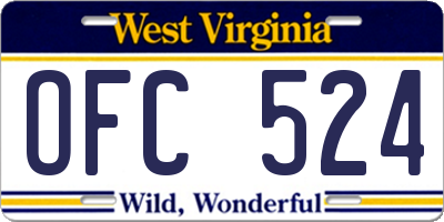 WV license plate OFC524