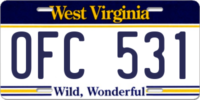 WV license plate OFC531