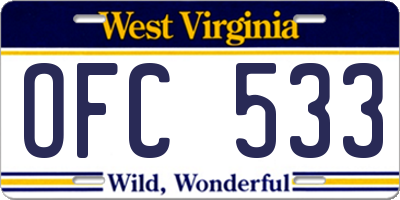 WV license plate OFC533