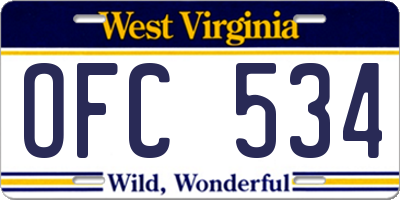 WV license plate OFC534
