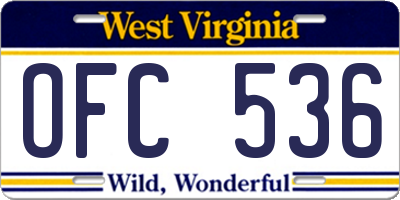 WV license plate OFC536