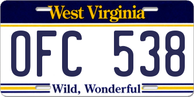 WV license plate OFC538