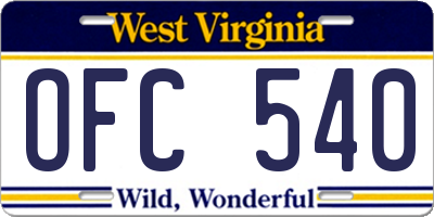 WV license plate OFC540
