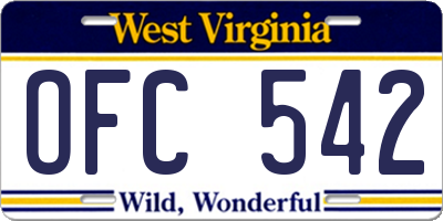 WV license plate OFC542
