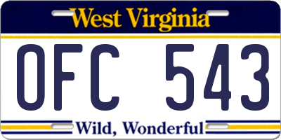 WV license plate OFC543