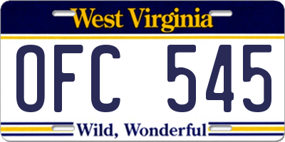 WV license plate OFC545