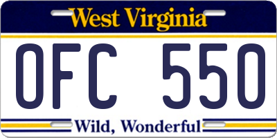 WV license plate OFC550