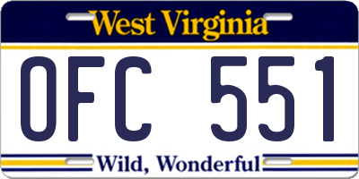 WV license plate OFC551