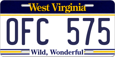 WV license plate OFC575