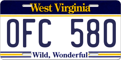WV license plate OFC580
