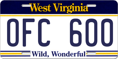 WV license plate OFC600
