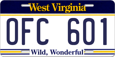 WV license plate OFC601