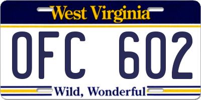 WV license plate OFC602