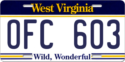 WV license plate OFC603