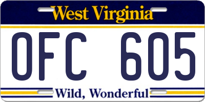 WV license plate OFC605