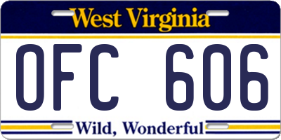 WV license plate OFC606