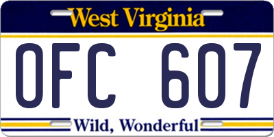 WV license plate OFC607