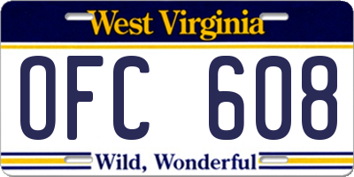 WV license plate OFC608