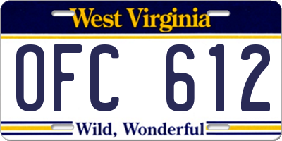 WV license plate OFC612
