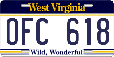 WV license plate OFC618