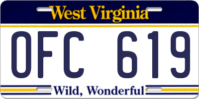 WV license plate OFC619