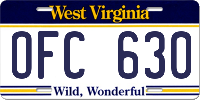 WV license plate OFC630