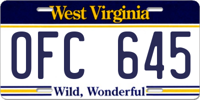 WV license plate OFC645