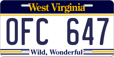 WV license plate OFC647
