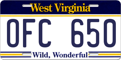 WV license plate OFC650