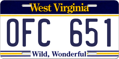 WV license plate OFC651