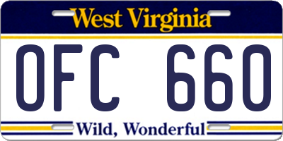 WV license plate OFC660