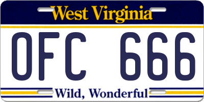 WV license plate OFC666